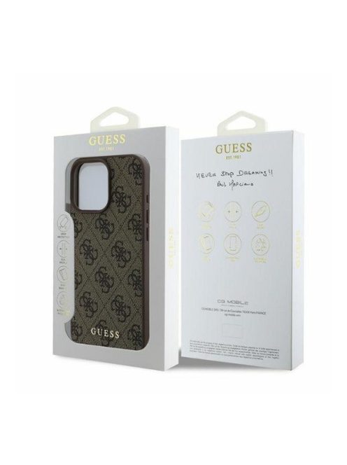 Guess 4G Classic Apple iPhone 16 Pro hátlap tok, barna GUHCP16LG4GFBR