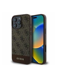   Guess 4G Bottom Stripe Apple iPhone 16 Pro hátlap tok, barna GUHCP16LG4GLBR