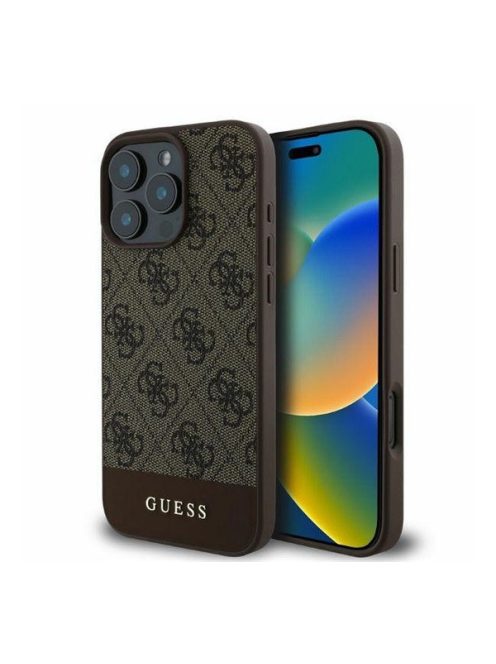 Guess 4G Bottom Stripe Apple iPhone 16 Pro hátlap tok, barna GUHCP16LG4GLBR