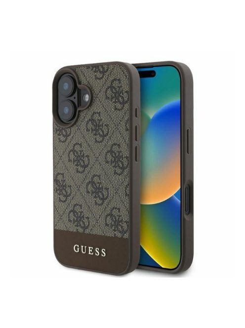 Guess 4G Bottom Stripe Apple iPhone 16 hátlap tok, barna GUHCP16SG4GLBR