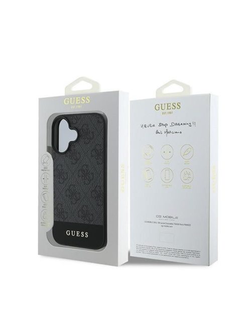 Guess 4G Bottom Stripe Apple iPhone 16 hátlap tok, szürke GUHCP16SG4GLGR