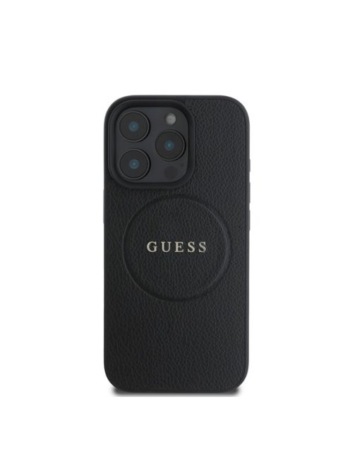 Guess Grained Gold Ring MagSafe Apple iPhone 16 Pro hátlap tok, fekete/barna GUHMP16LPGHSMMK