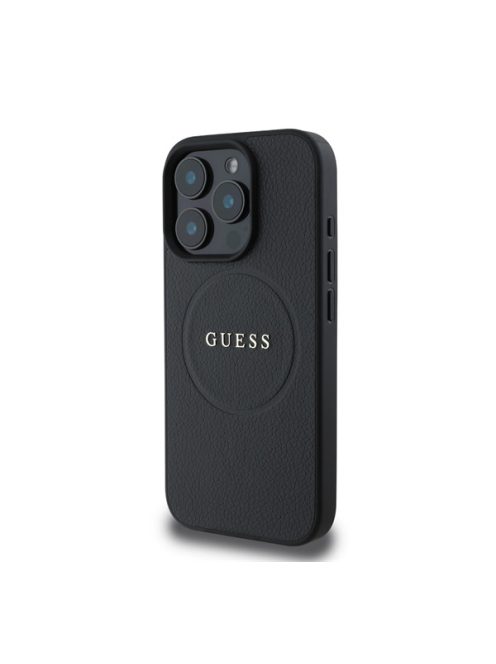 Guess Grained Gold Ring MagSafe Apple iPhone 16 Pro hátlap tok, fekete/barna GUHMP16LPGHSMMK