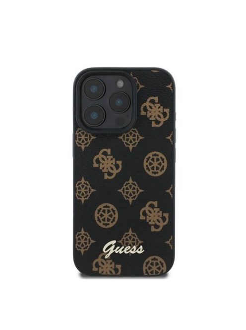 Guess Peony Script Apple iPhone 16 Pro MagSafe kompatibilis hátlap tok, fekete/barna GUHMP16LPGPYSK