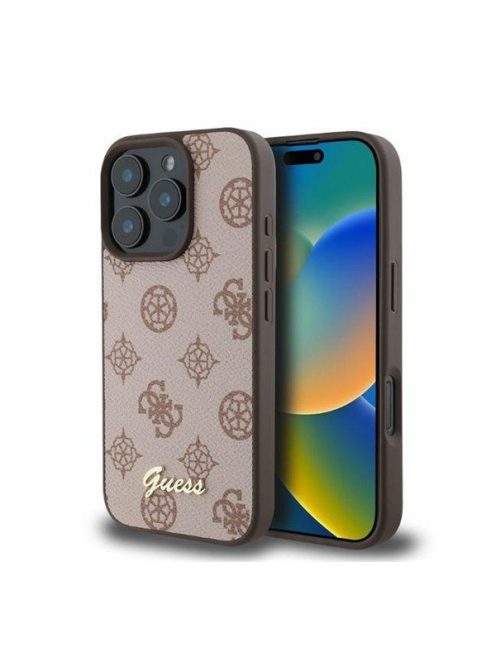 Guess Peony Script Apple iPhone 16 Pro MagSafe kompatibilis hátlap tok, barna GUHMP16LPGPYSW