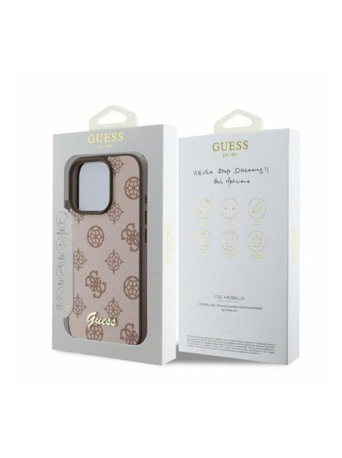 Guess Peony Script Apple iPhone 16 Pro MagSafe kompatibilis hátlap tok, barna GUHMP16LPGPYSW