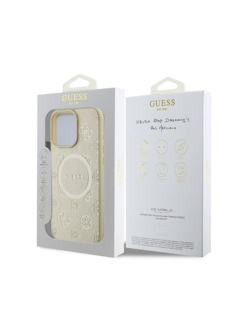 Guess Saffiano Peony Classic Logo Apple iPhone 16 Pro hátlap tok, arany GUHMP16LPSAPSMED