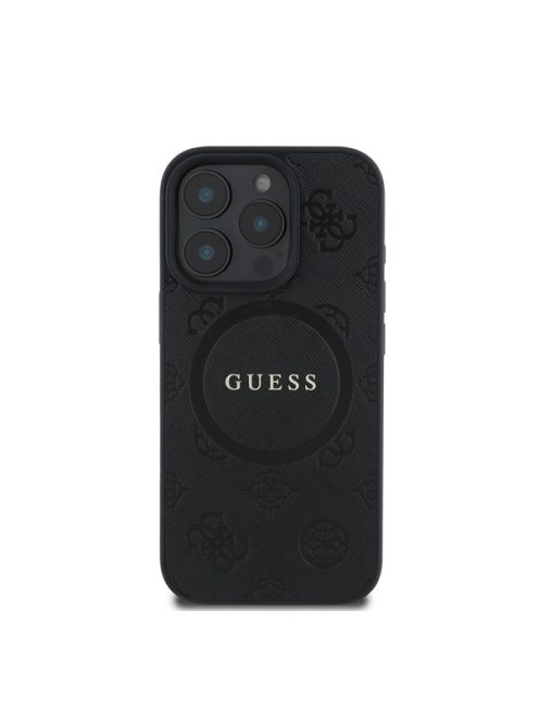 Guess Saffiano Peony Classic Logo Apple iPhone 16 Pro hátlap tok, fekete/barna GUHMP16LPSAPSMEK