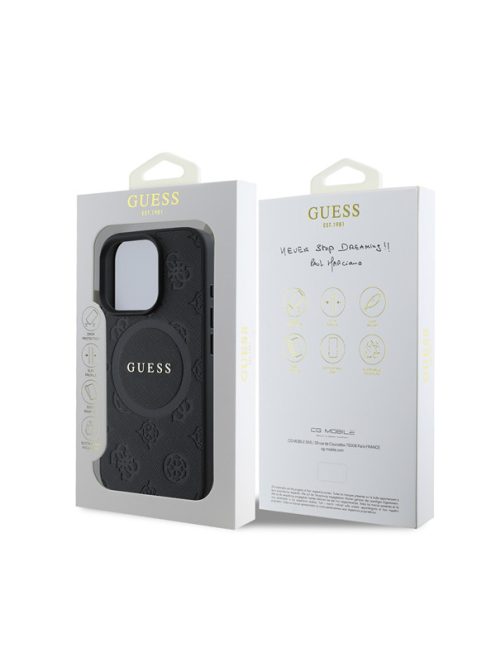 Guess Saffiano Peony Classic Logo Apple iPhone 16 Pro hátlap tok, fekete/barna GUHMP16LPSAPSMEK