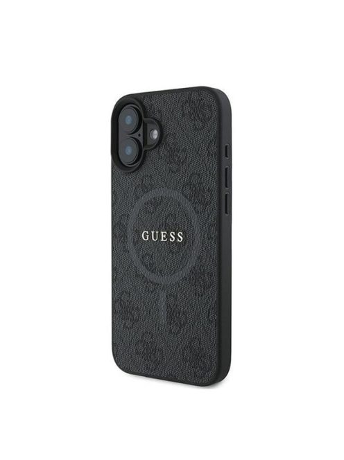 Guess 4G Ring Classic Logo Apple iPhone 16 Plus hátlap tok, fekete/barna GUHMP16MG4GFRK