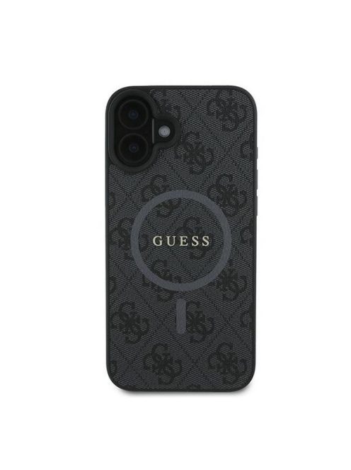 Guess 4G Ring Classic Logo Apple iPhone 16 Plus hátlap tok, fekete/barna GUHMP16MG4GFRK