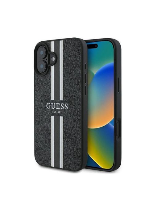 Guess 4G Printed Stripes MagSafe Apple iPhone 16 Plus hátlap tok, fekete/barna GUHMP16MP4RPSK