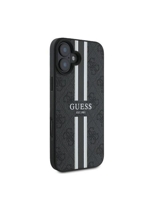 Guess 4G Printed Stripes MagSafe Apple iPhone 16 Plus hátlap tok, fekete/barna GUHMP16MP4RPSK