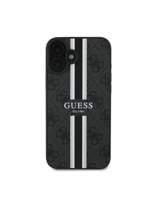 Guess 4G Printed Stripes MagSafe Apple iPhone 16 Plus hátlap tok, fekete/barna GUHMP16MP4RPSK