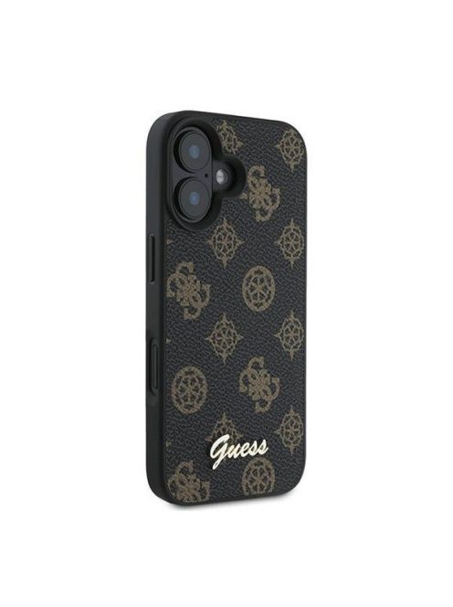 Guess PU Peony Script Apple iPhone 16 Plus MagSafe kompatibilis tok, fekete/barna GUHMP16MPGPYSK