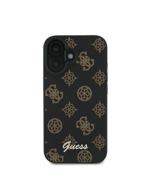 Guess PU Peony Script Apple iPhone 16 Plus MagSafe kompatibilis tok, fekete/barna GUHMP16MPGPYSK