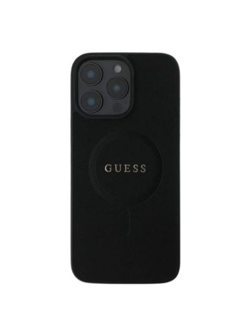 Guess Saffiano Classic Logo Apple iPhone 16 Plus Magsafe kompatibilis hátlap tok, fekete/barna GUHMP16MPSAHMCK