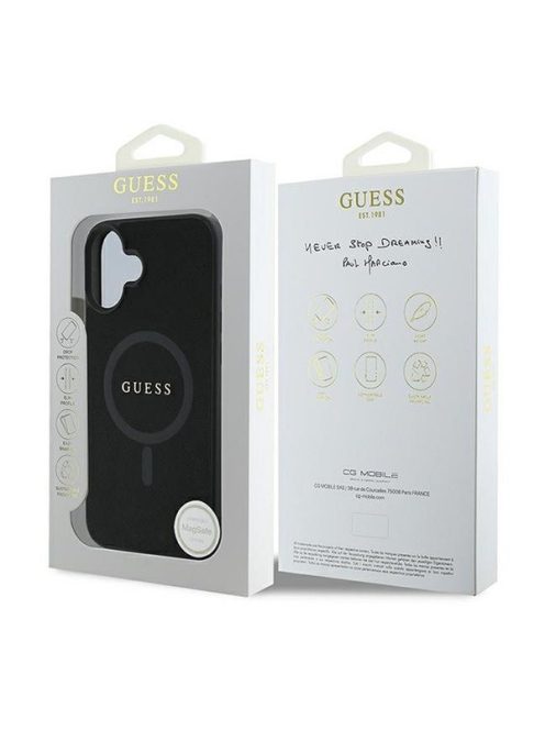 Guess Saffiano Classic Logo Apple iPhone 16 Plus Magsafe kompatibilis hátlap tok, fekete/barna GUHMP16MPSAHMCK