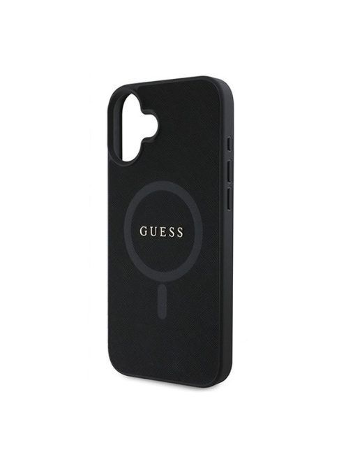 Guess Saffiano Classic Logo Apple iPhone 16 Plus Magsafe kompatibilis hátlap tok, fekete/barna GUHMP16MPSAHMCK