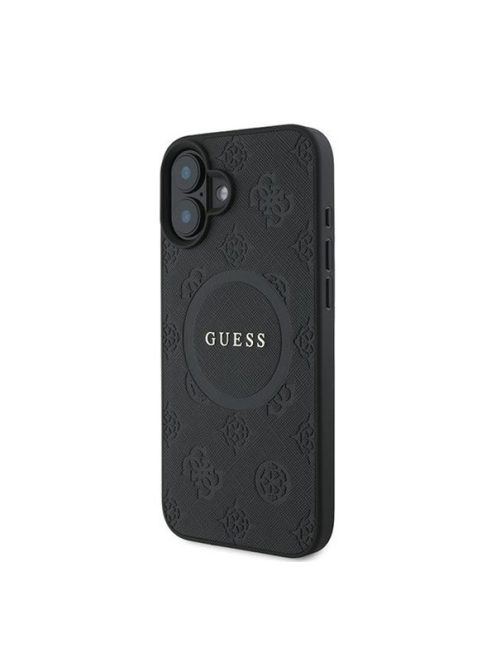 Guess Saffiano Peony Classic Logo Apple iPhone 16 Plus hátlap tok, fekete/barna GUHMP16MPSAPSMEK