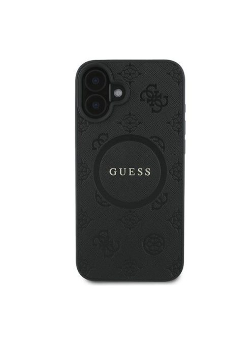 Guess Saffiano Peony Classic Logo Apple iPhone 16 Plus hátlap tok, fekete/barna GUHMP16MPSAPSMEK