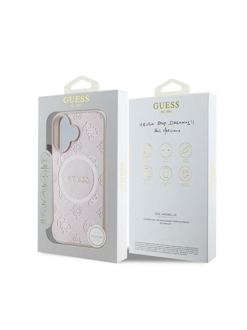 Guess Saffiano Peony Classic Logo Apple iPhone 16 Plus hátlap tok, rózsaszín GUHMP16MPSAPSMEP