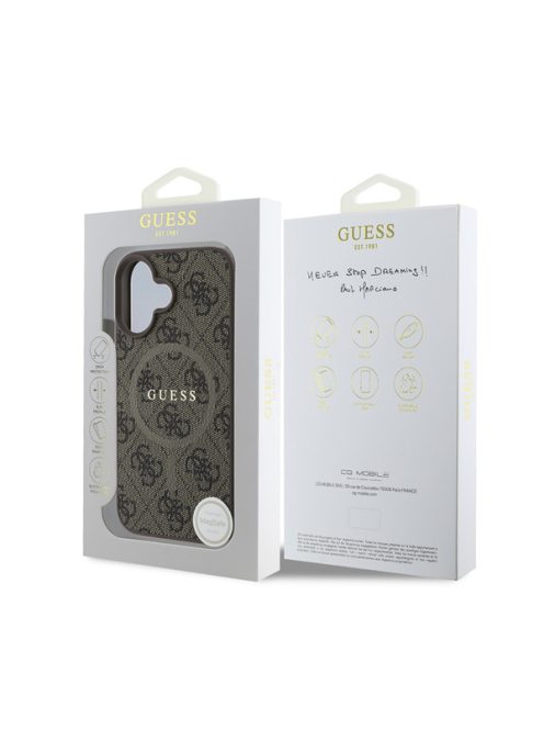 Guess 4G Ring Classic Logo Apple iPhone 16 hátlap tok, barna GUHMP16SG4GFRW 