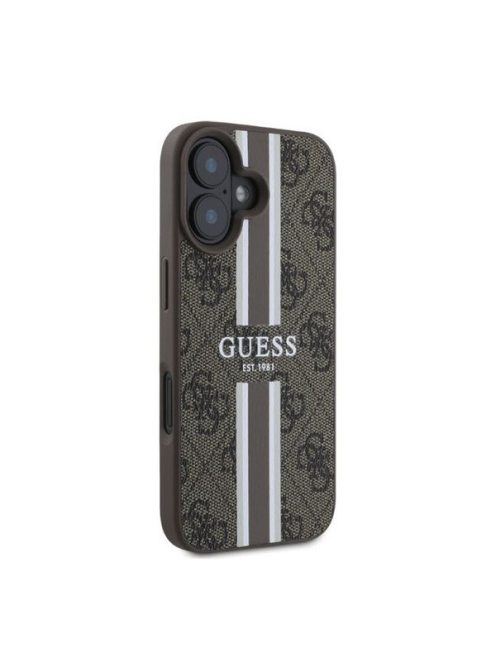 Guess 4G Printed Stripes MagSafe Apple iPhone 16 hátlap tok, barna GUHMP16SP4RPSW