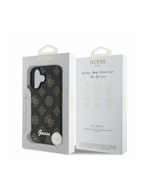 Guess Peony Script Apple iPhone 16 MagSafe kompatibilis hátlap tok, fekete/barna GUHMP16SPGPYSK