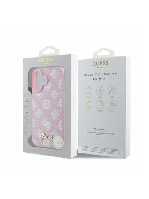 Guess Peony Script Apple iPhone 16 MagSafe kompatibilis hátlap tol, rózsaszín GUHMP16SPGPYSP