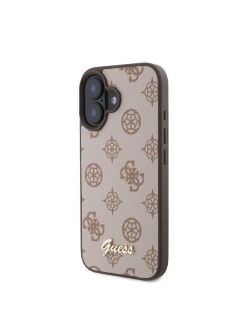 Guess Peony Script Apple iPhone 16 MagSafe kompatibilis hátlap tok, barna GUHMP16SPGPYSW