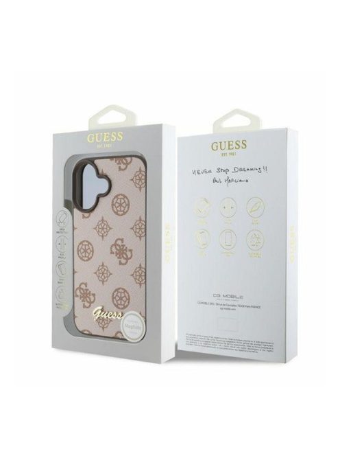 Guess Peony Script Apple iPhone 16 MagSafe kompatibilis hátlap tok, barna GUHMP16SPGPYSW