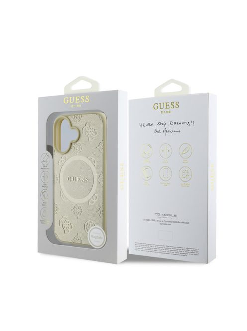 Guess Saffiano Peony Classic Logo Apple iPhone 16 hátlap tok, arany GUHMP16SPSAPSMED