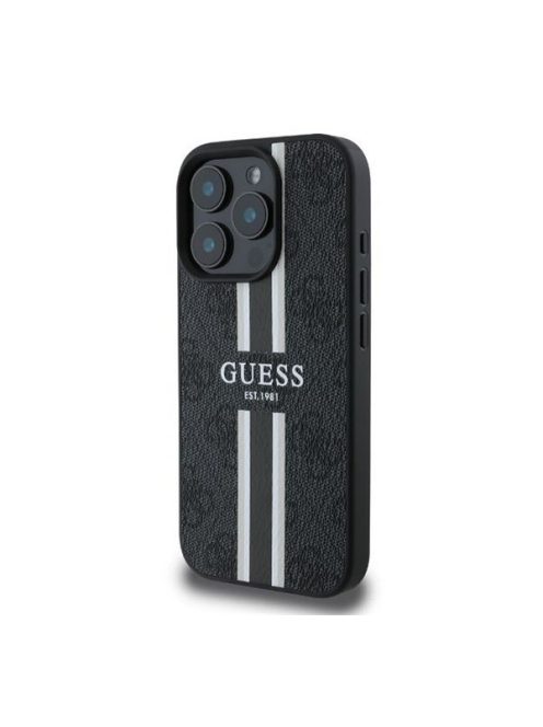 Guess 4G Printed Stripes MagSafe Apple iPhone 16 Pro Max hátlap tok, fekete/barna GUHMP16XP4RPSK