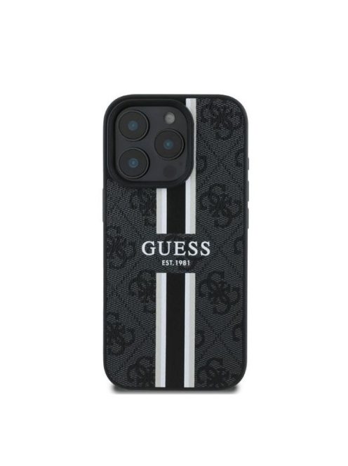 Guess 4G Printed Stripes MagSafe Apple iPhone 16 Pro Max hátlap tok, fekete/barna GUHMP16XP4RPSK