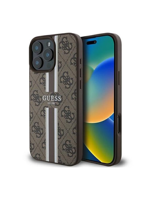 Guess 4G Printed Stripes MagSafe Apple iPhone 16 Pro Max hátlap tok, barna GUHMP16XP4RPSW