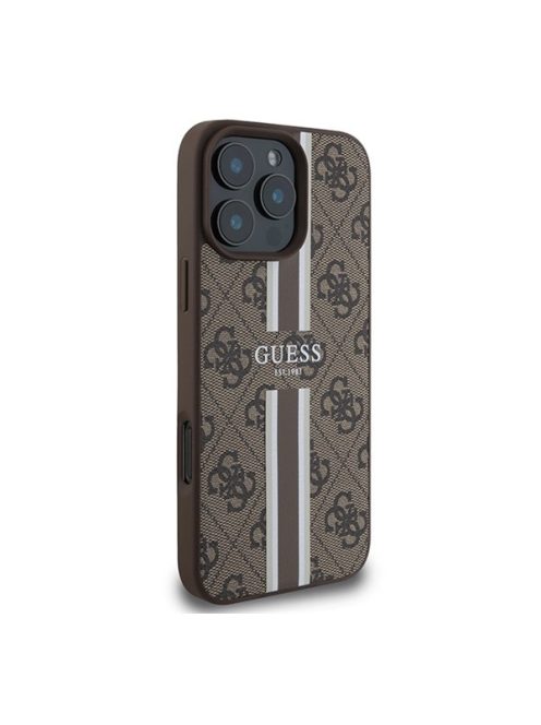 Guess 4G Printed Stripes MagSafe Apple iPhone 16 Pro Max hátlap tok, barna GUHMP16XP4RPSW