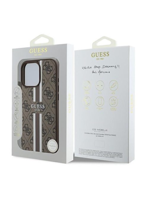 Guess 4G Printed Stripes MagSafe Apple iPhone 16 Pro Max hátlap tok, barna GUHMP16XP4RPSW