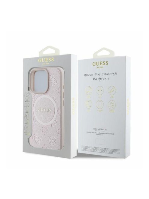 Guess Saffiano Peony Classic Logo Apple iPhone 16 Pro Max hátlap tok, rózsaszín GUHMP16XPSAPSMEP