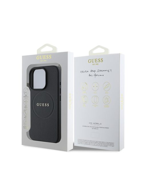 Guess PU Grained Classic Logo Apple iPhone 16 Pro Max MagSafe kompatibilis hátlap tok, barna