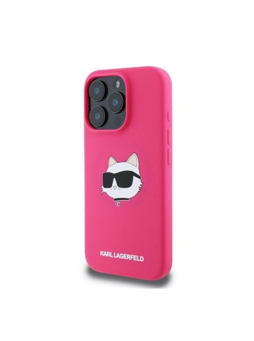 Karl Lagerfeld  Silicone Choupette Head Print Apple iPhone 16 Pro Magsafe kompatibilis hátlap tok, hátlap tok, rózsaszín