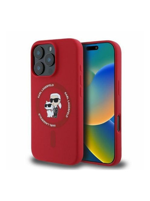 Karl Lagerfeld Silicone KC Heads Ring Apple iPhone 16 Pro hátlap tok, piros KLHMP16LSCMKCRHR