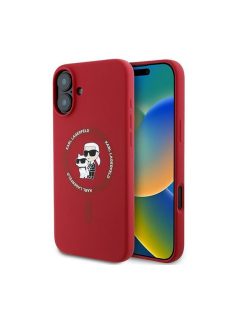   Karl Lagerfeld Silicone KC Heads Ring Apple iPhone 16 Plus hátlap tok, piros KLHMP16MSCMKCRHR