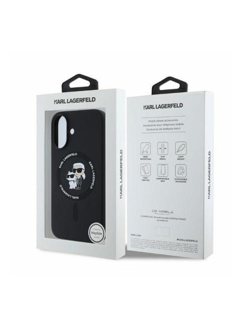 Karl Lagerfeld Silicone KC Heads Ring Apple iPhone 16 hátlap tok, fekete KLHMP16SSCMKCRHK