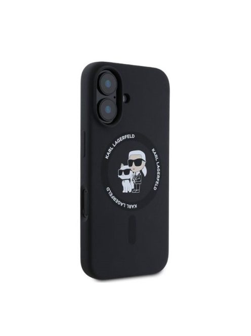 Karl Lagerfeld Silicone KC Heads Ring Apple iPhone 16 hátlap tok, fekete KLHMP16SSCMKCRHK