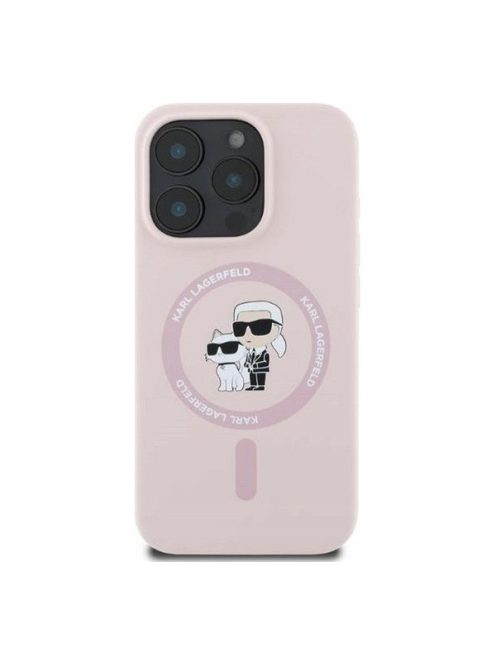 Karl Lagerfeld Silicone KC Heads Ring Apple iPhone 16 hátlap tok, rózsaszín KLHMP16SSCMKCRHP