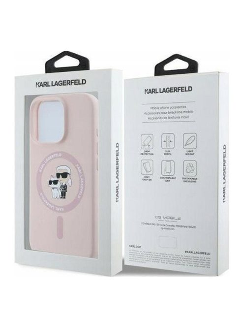 Karl Lagerfeld Silicone KC Heads Ring Apple iPhone 16 hátlap tok, rózsaszín KLHMP16SSCMKCRHP