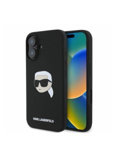   Karl Lagerfeld Silicone KL Head Print Apple iPhone 16 hátlap tok, fekete KLHMP16SSKHPPLK