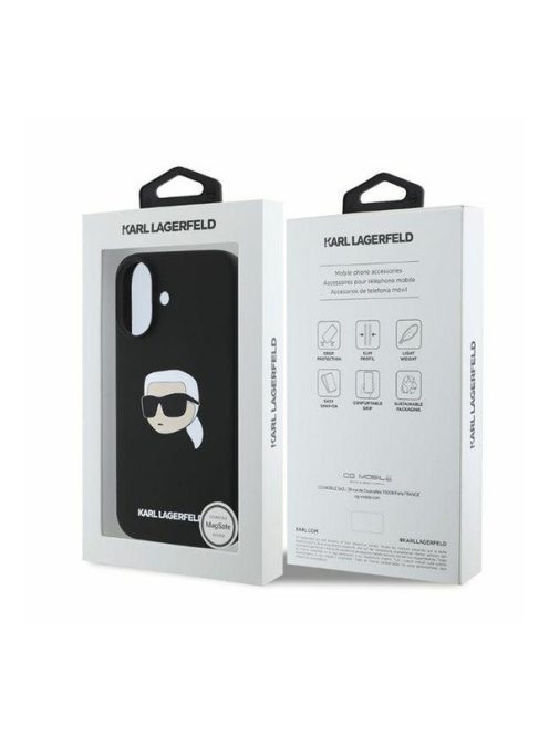 Karl Lagerfeld Silicone KL Head Print Apple iPhone 16 hátlap tok, fekete KLHMP16SSKHPPLK