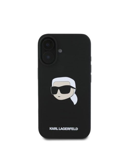 Karl Lagerfeld Silicone KL Head Print Apple iPhone 16 hátlap tok, fekete KLHMP16SSKHPPLK